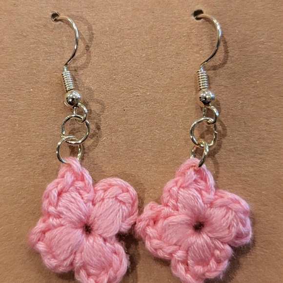 Handmade Jewelry - Delicate Pink Floral Crochet Earrings
